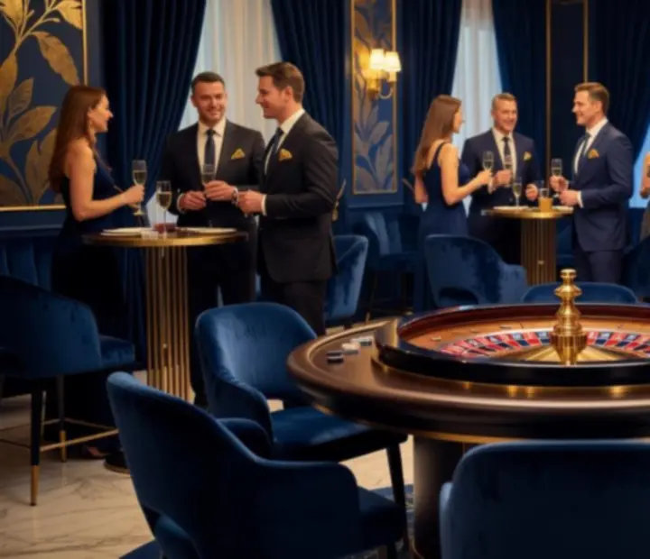 Elegantní eventové prostředí s ruletovým stolem nasvíceným zlatavými světly