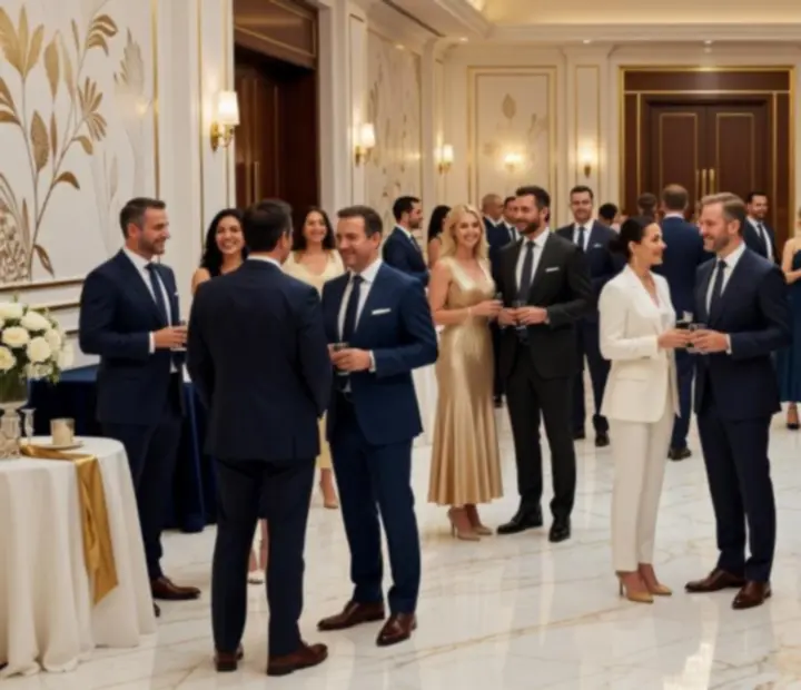 Elegantní VIP firemní událost s kasinovým programem a hosty v reprezentativním prostoru